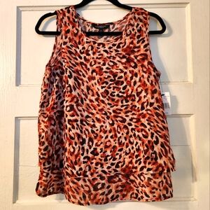 Liverpool Top, Double Layer Sleeveless Tank Brown Orange Leopard print Sz XS New